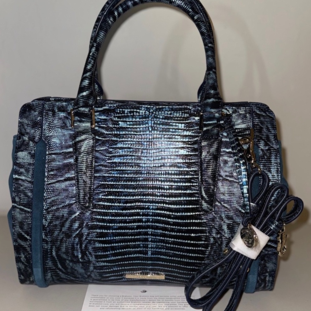 BRAHMIN Slate Willow Blue Lizard Small Finley BRAND NEW RARE!